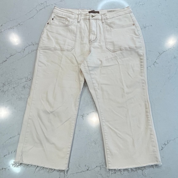 Judy Blue Denim - Judy Blue Wide Leg Crop Jeans Womens 20W Cream Ecru Cotton JB88950 C Raw Hem